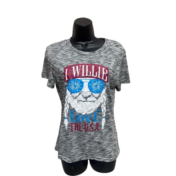 Willie Nelson I Love the USA Gray Women's Small Shirt - Picture 1 of 10